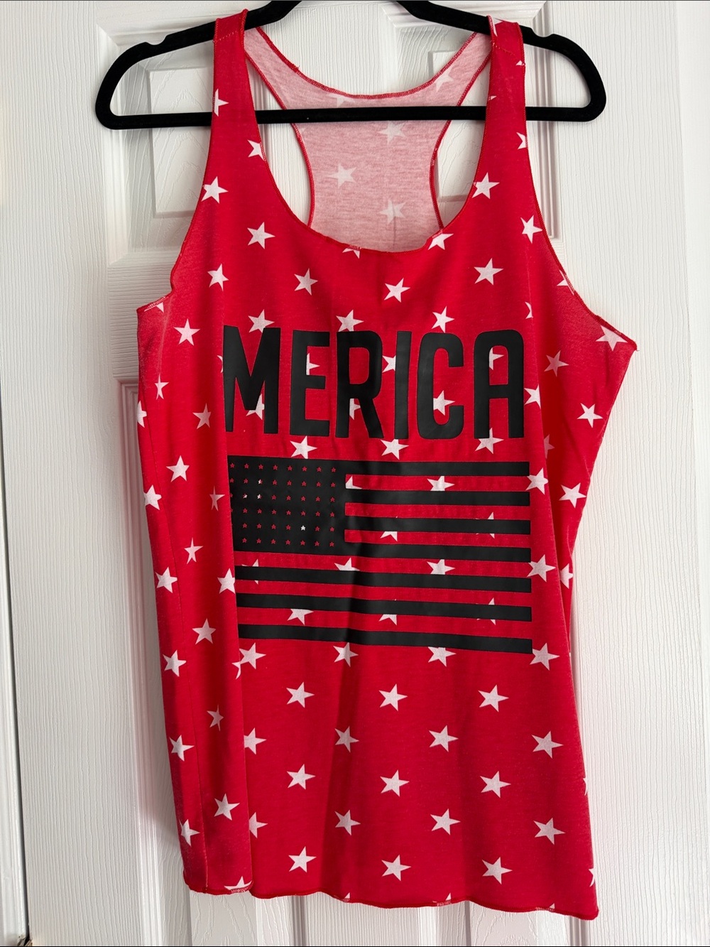 Red Star-Print Racerback Tank Top with 'MERICA' Graphic
